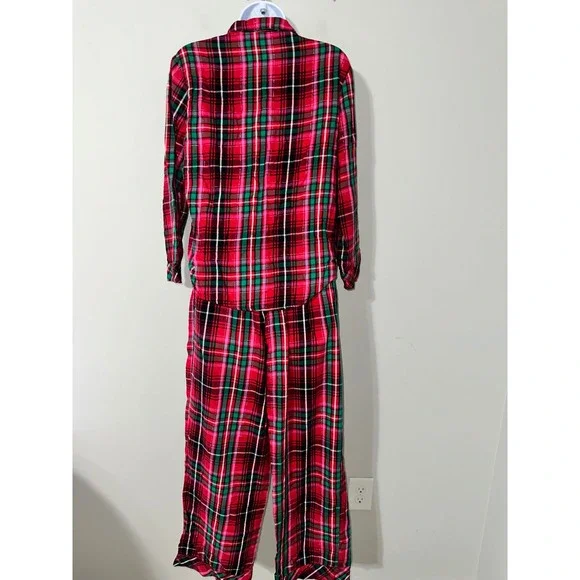 Victoria's Secret Plaid Pajama Set Long Sleeve Button Down XS Red Green Sparkle - Picture 5 of 7